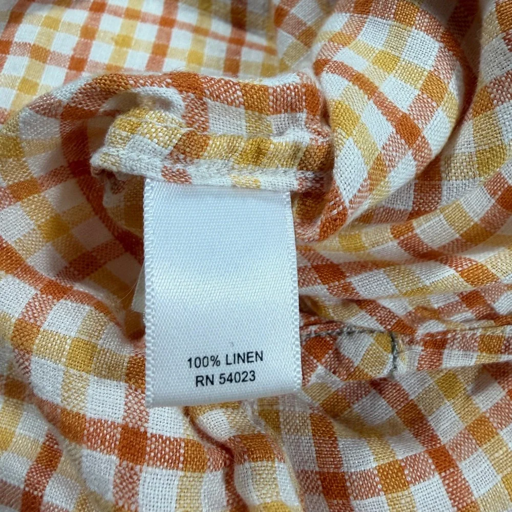 Banana Republic Classic Men's XL Orange White‎ Check 100% Linen Shirt